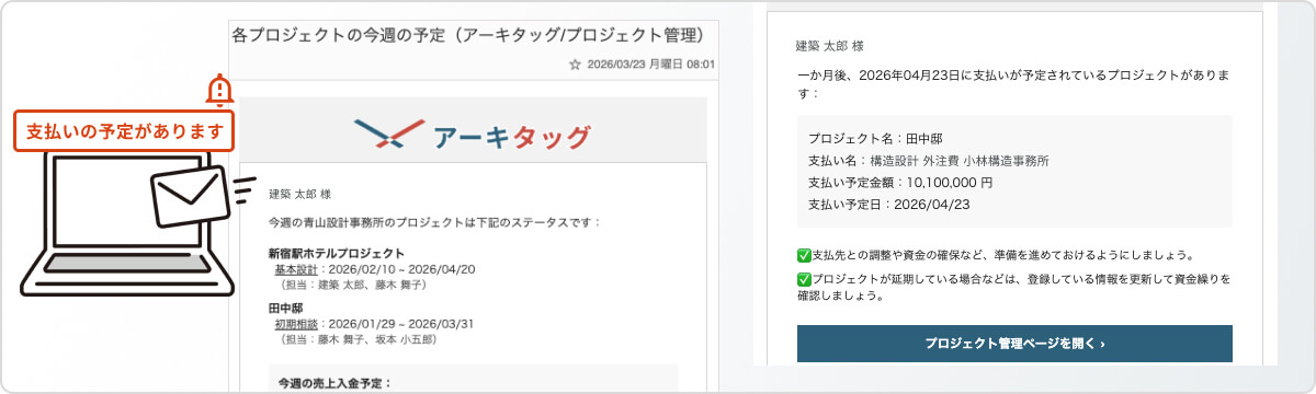 プロジェクト管理ツールのメール機能